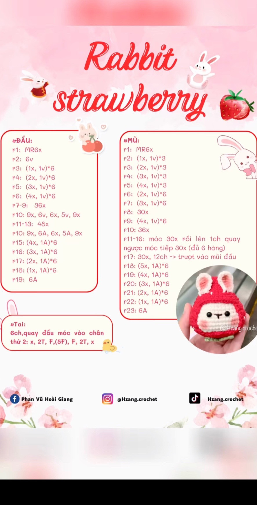 Hướng dẫn móc rabbit strawberry