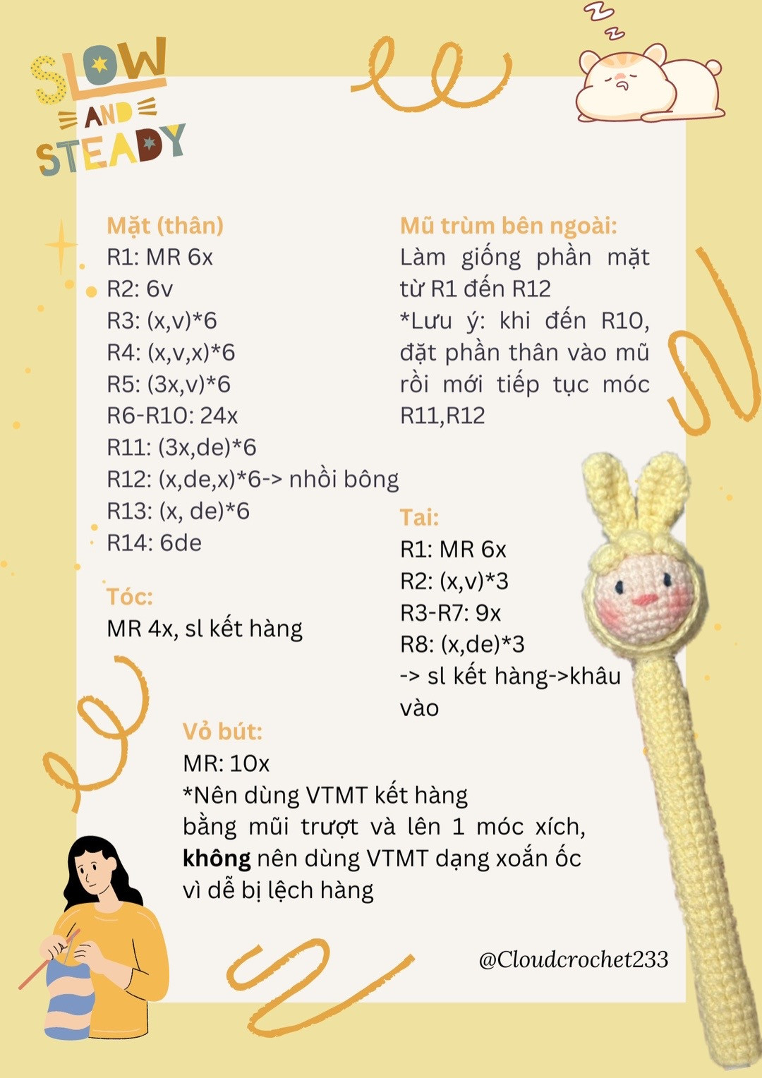 Hướng dẫn móc vỏ bút thỏ