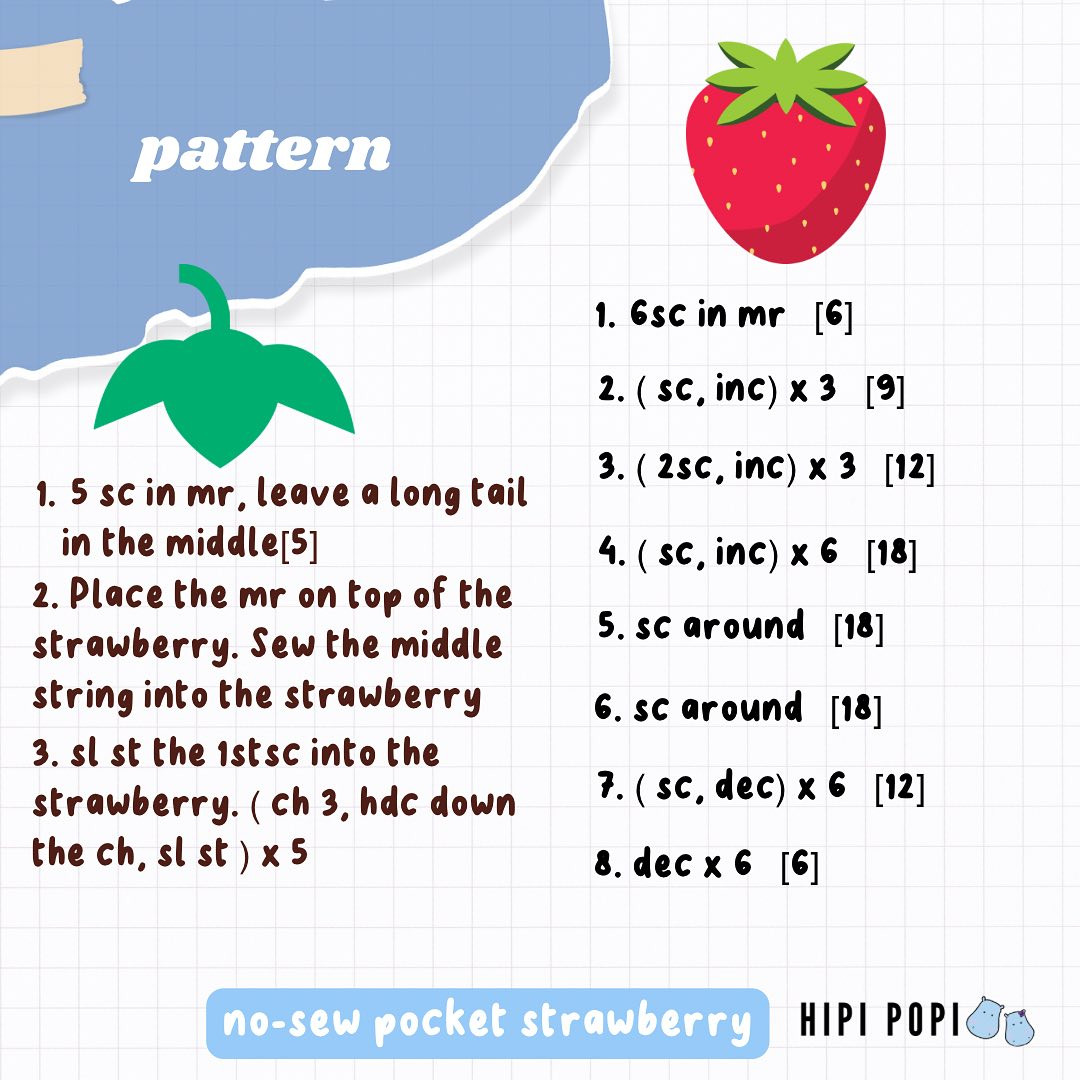 no sew pocket strawberry free crochet pattern