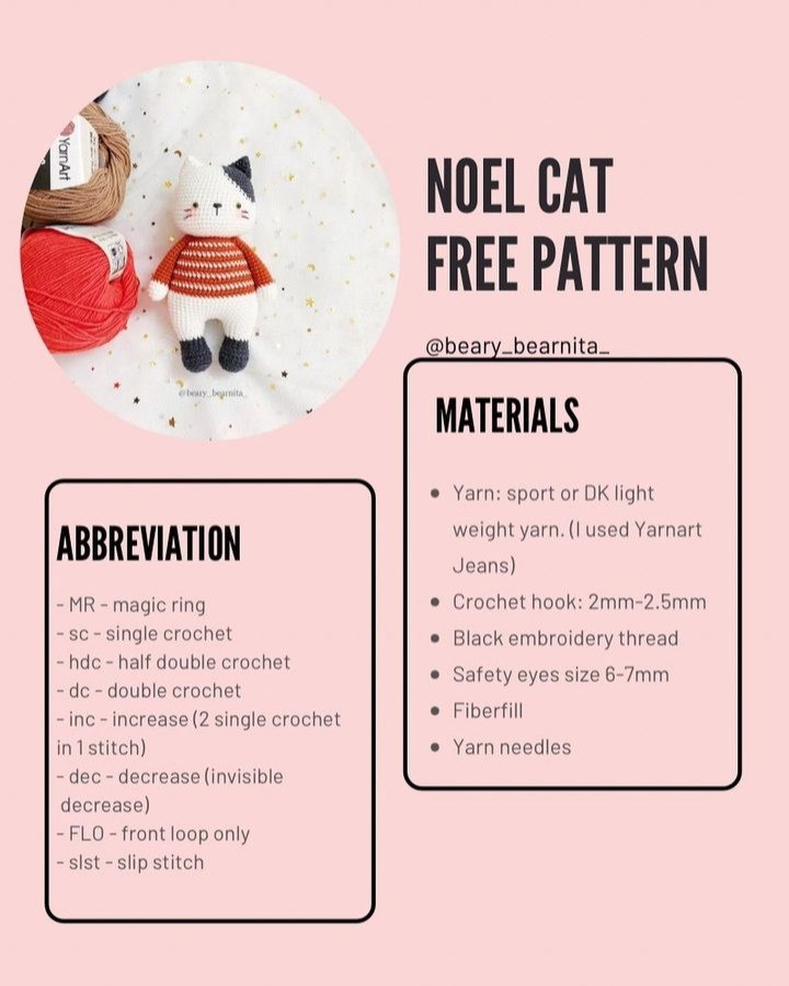 noel cat free crochet pattern