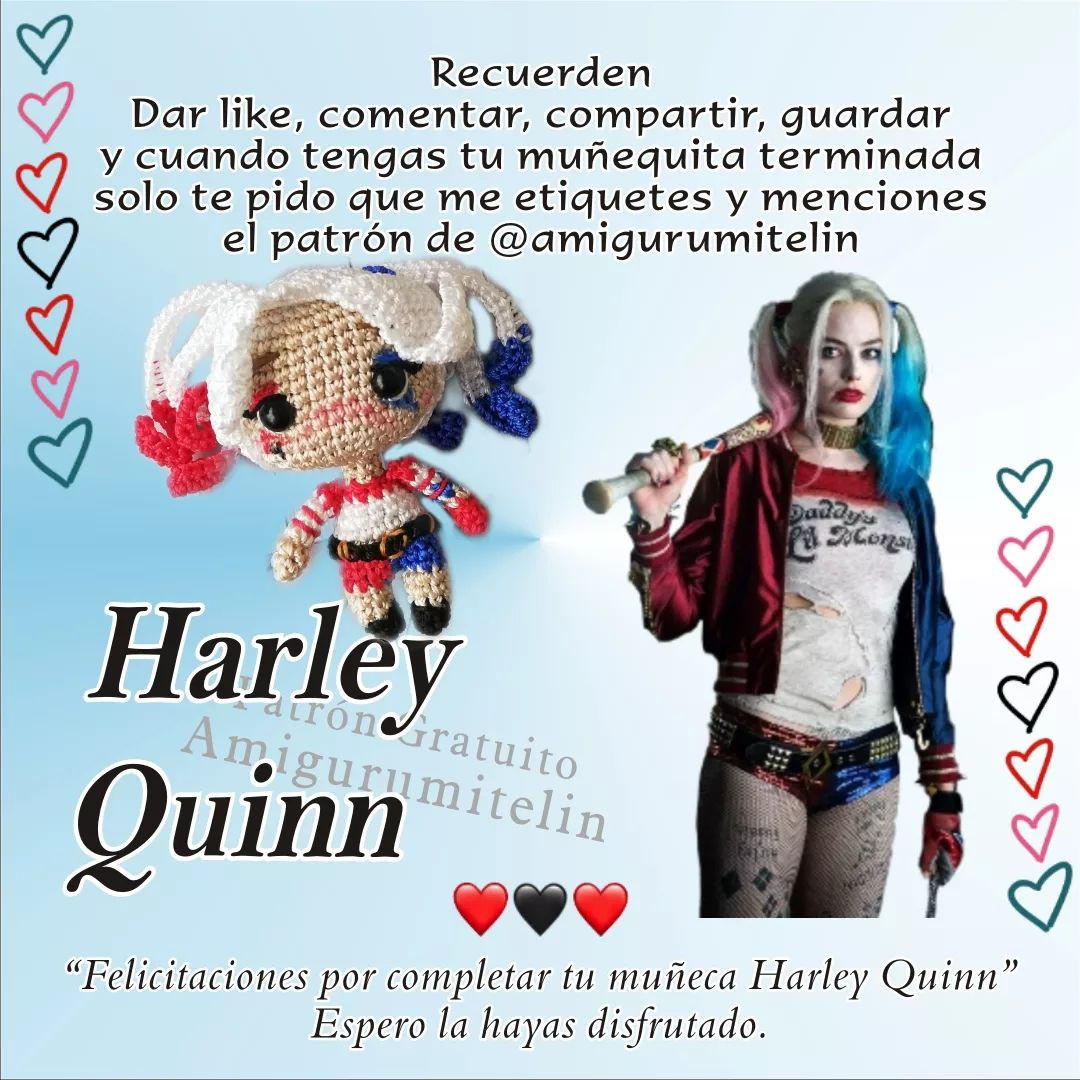 Patrón Gratuito Amigurumitelin Harley Quinn