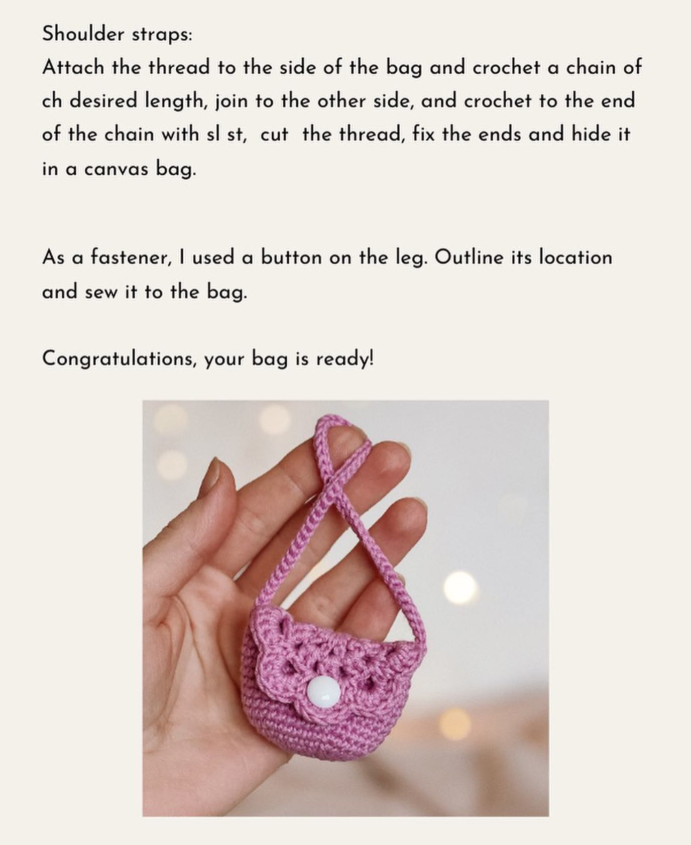 Pink handbag crochet pattern for dolls