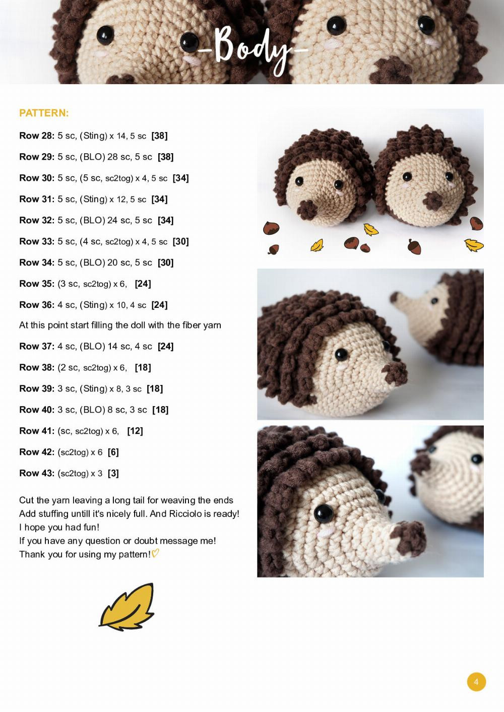 ricciolo the hedgehog crochet pattern