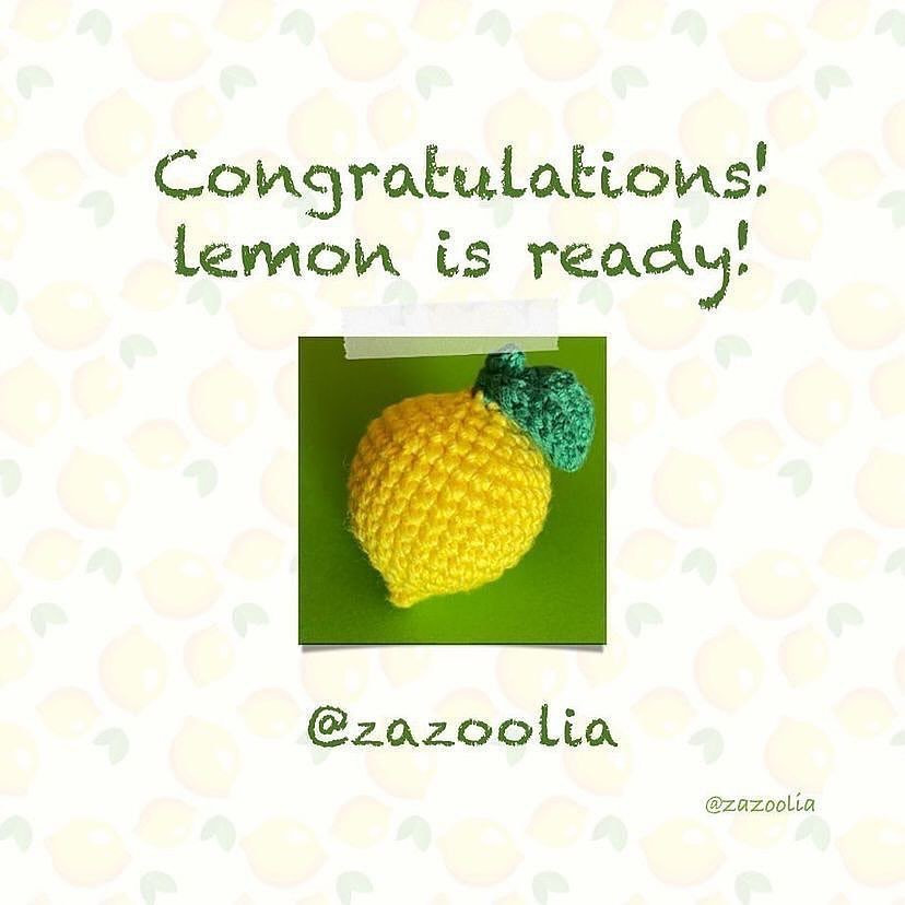 Yellow lemon crochet pattern with green leaves