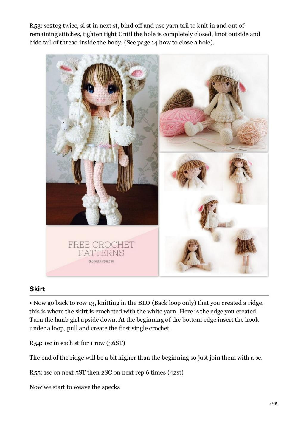 amigurumi lamb doll free crochet pattern, girl