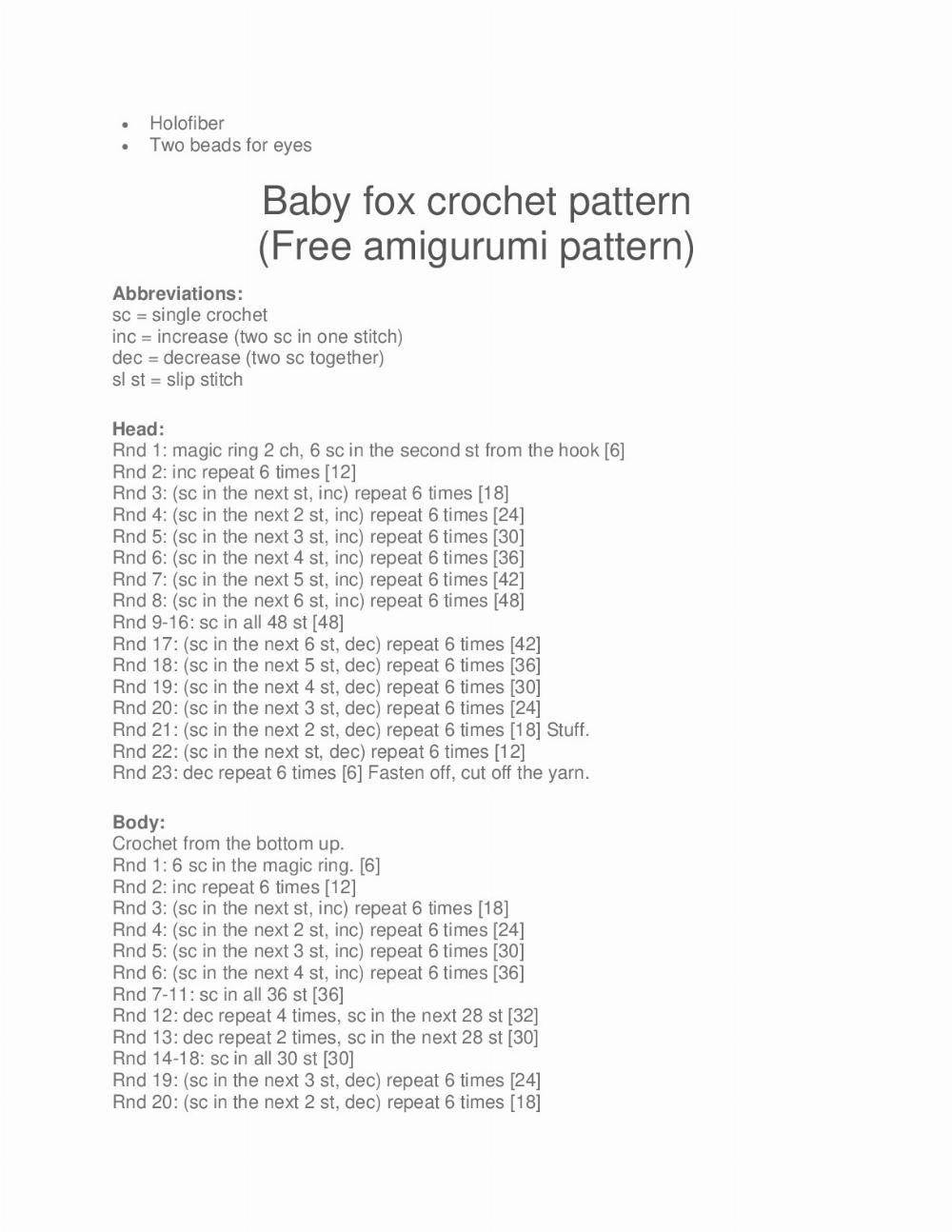 Baby fox crochet pattern (free) To create a cute amigurumi fox