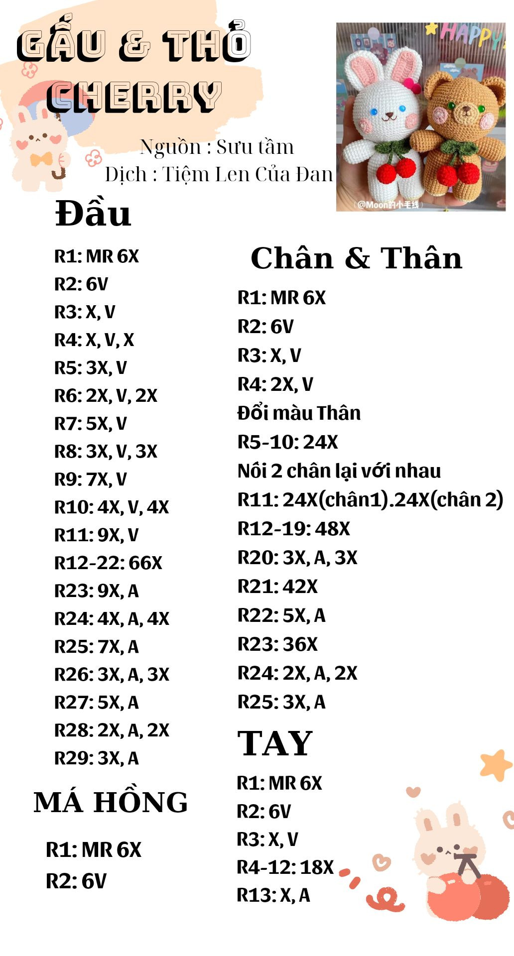 Chart móc gấu & thỏ cherry