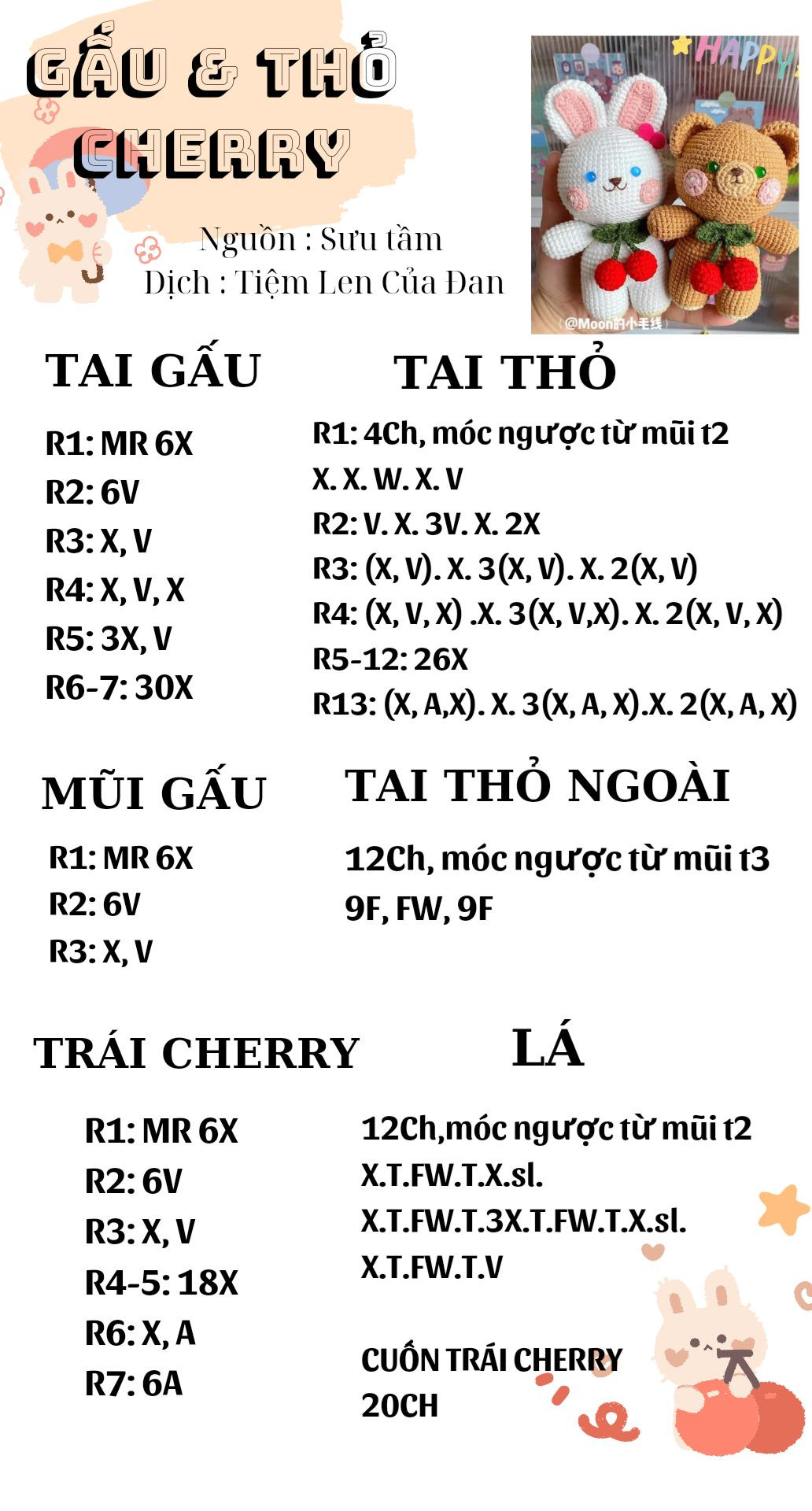 Chart móc gấu & thỏ cherry