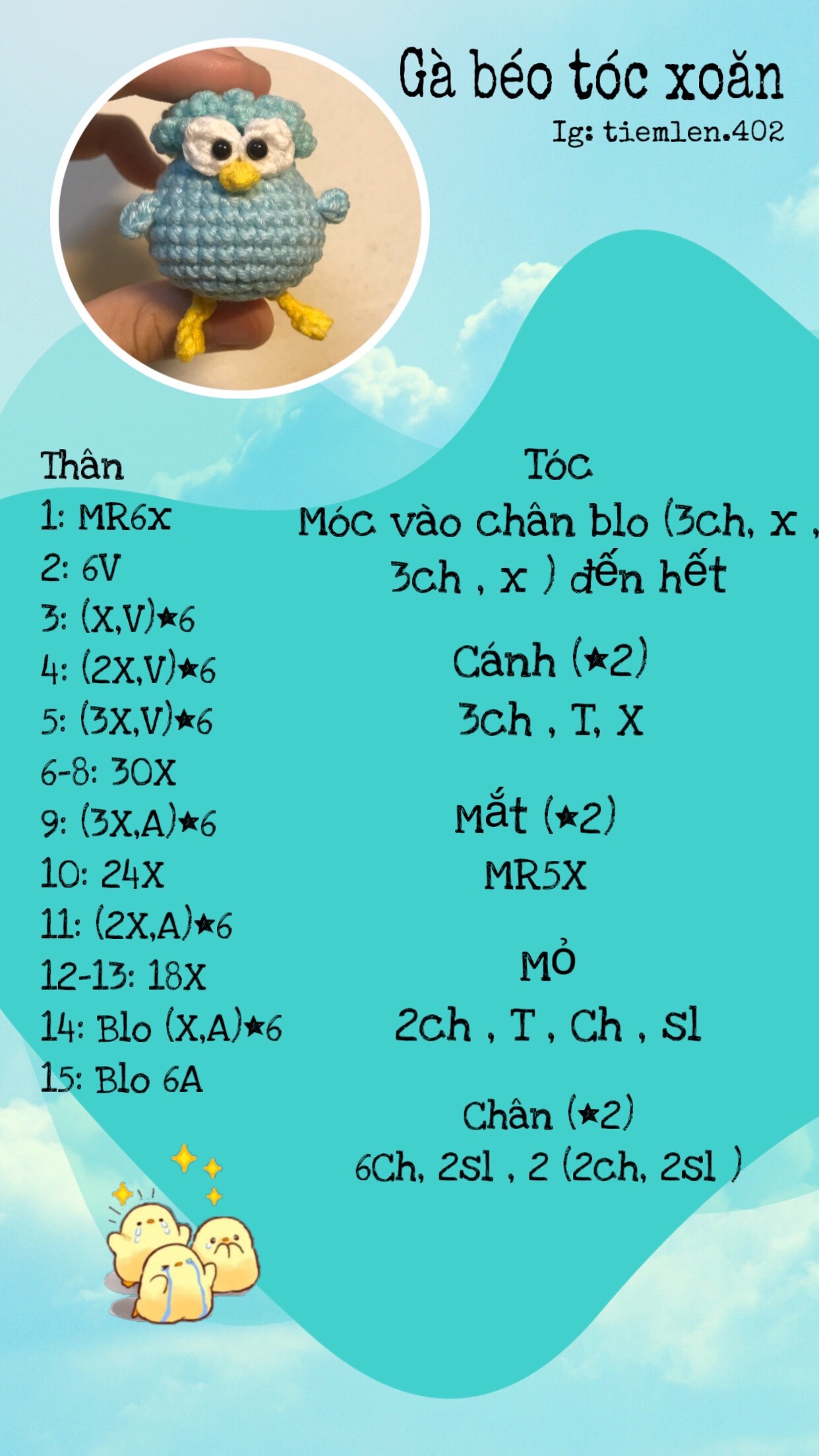 Chart móc khóa gà béo tóc xoăn