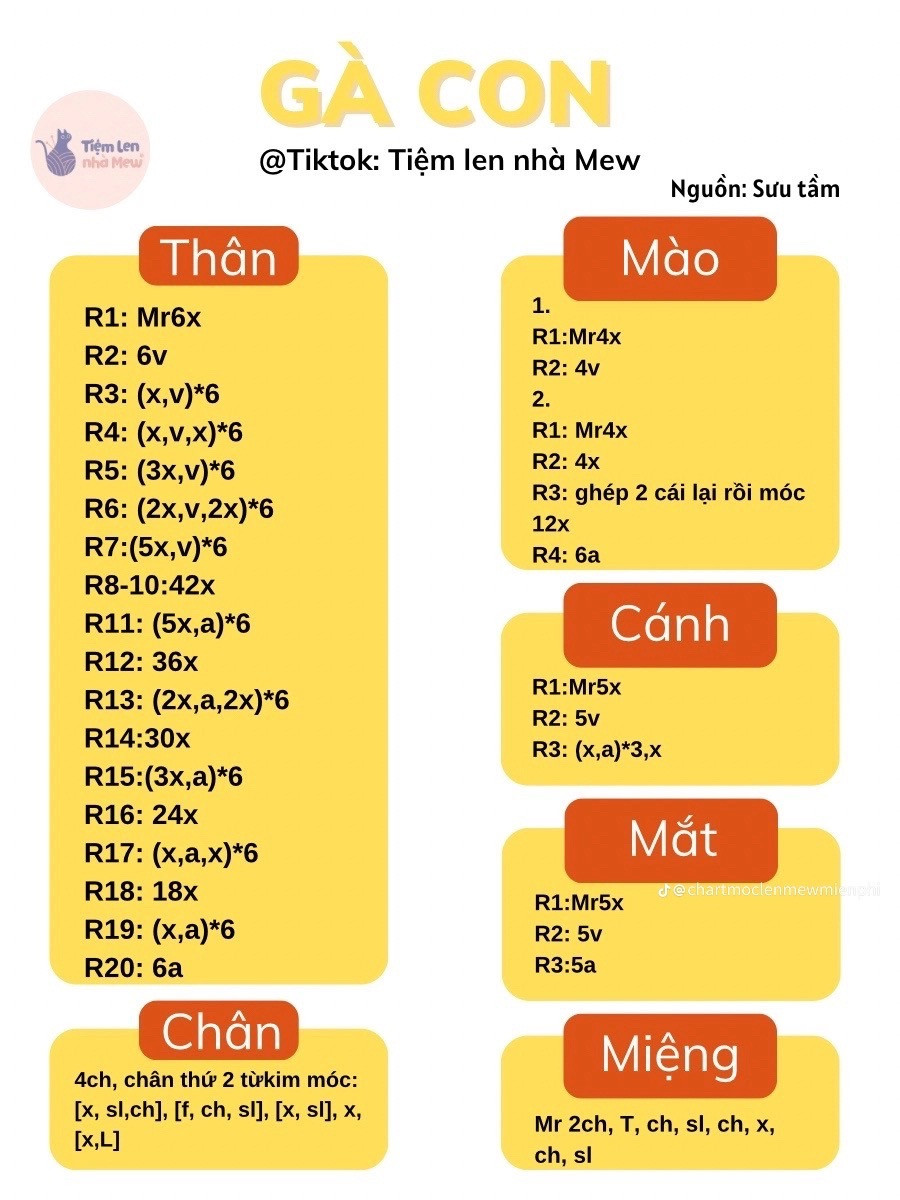 Chart móc len móc khóa gà con