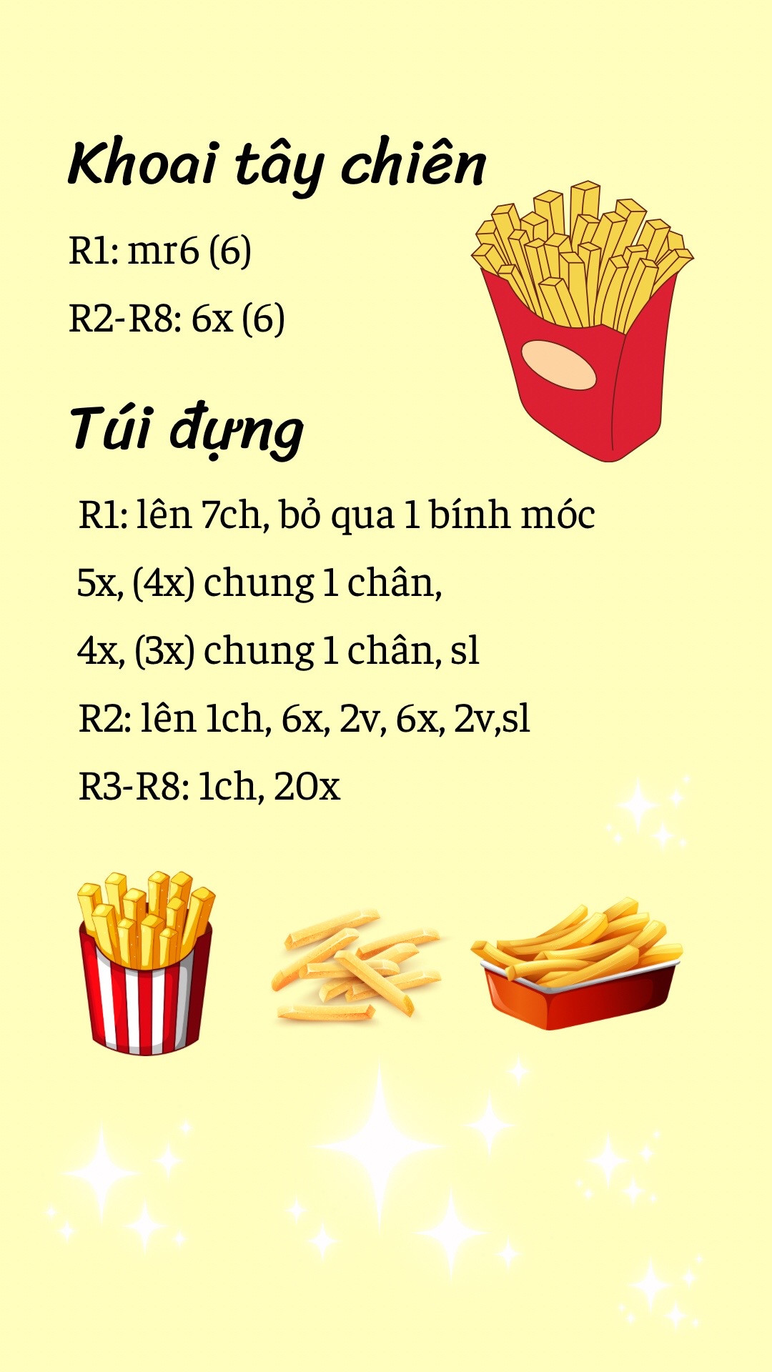 Chart móc len móc khóa Khoai tây chiên