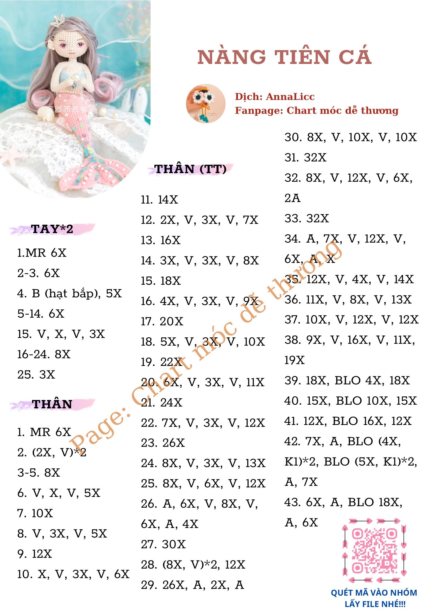 Chart móc len nàng tiên cá