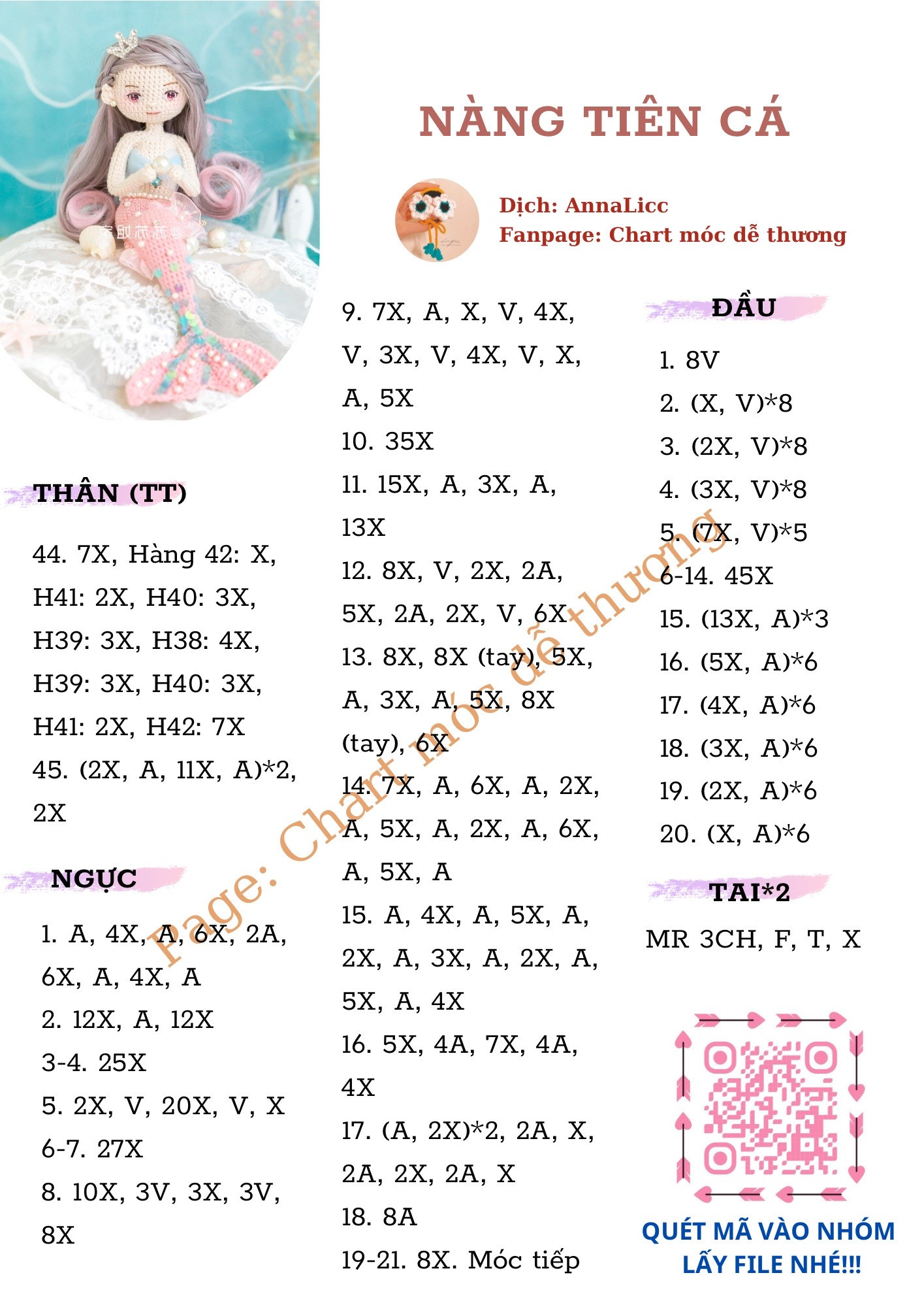 Chart móc len nàng tiên cá