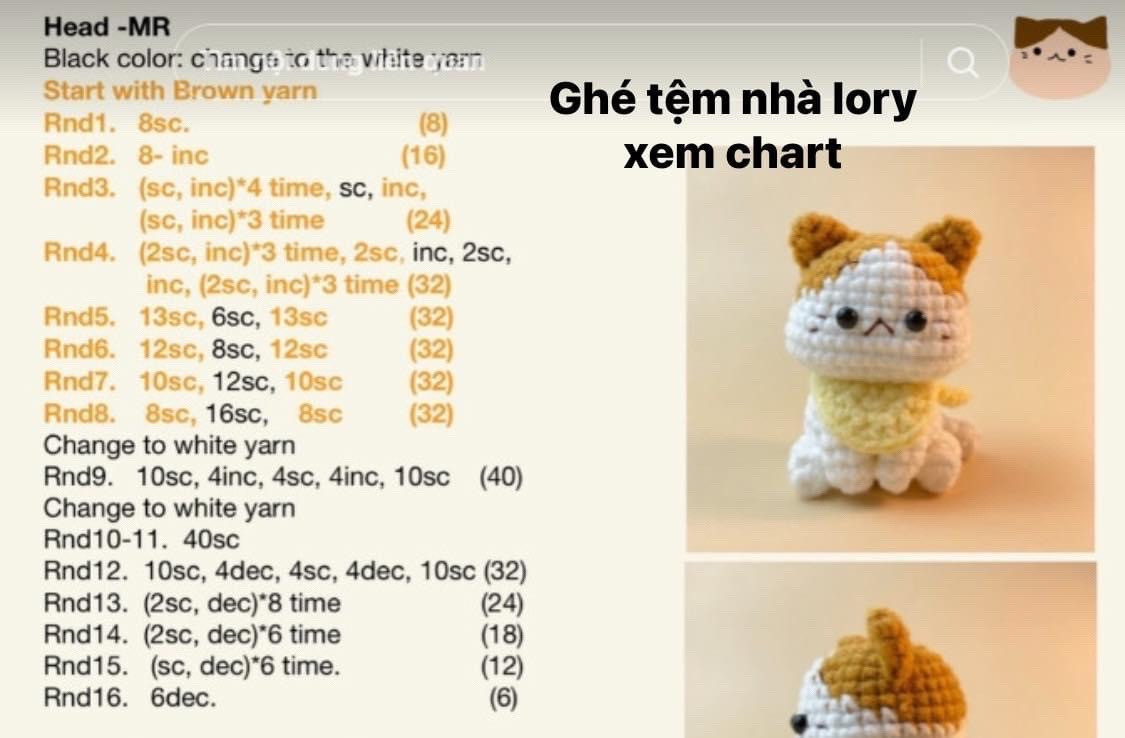 Chart móc mèo con tam thể