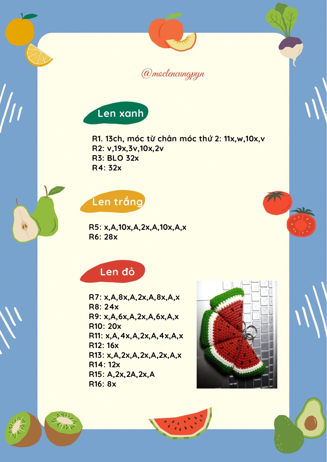 Chart móc móc khóa miếng dưa hấu