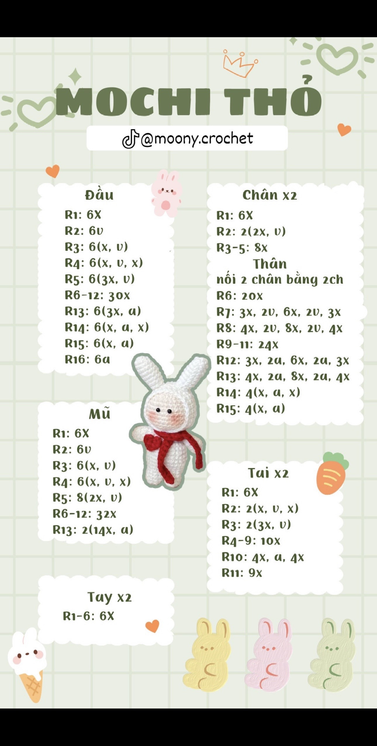 Chart móc mochi thỏ tay cầm hoa