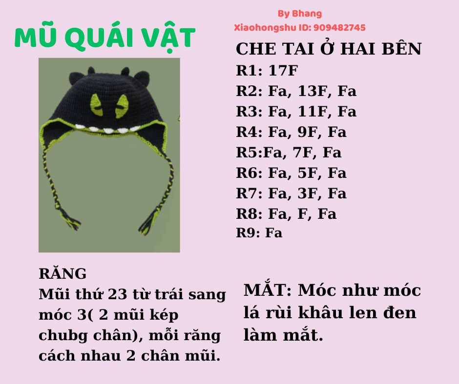 Chart móc mũ quái vật màu đen.