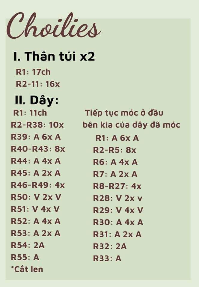 Chart móc túi xách tay choilies