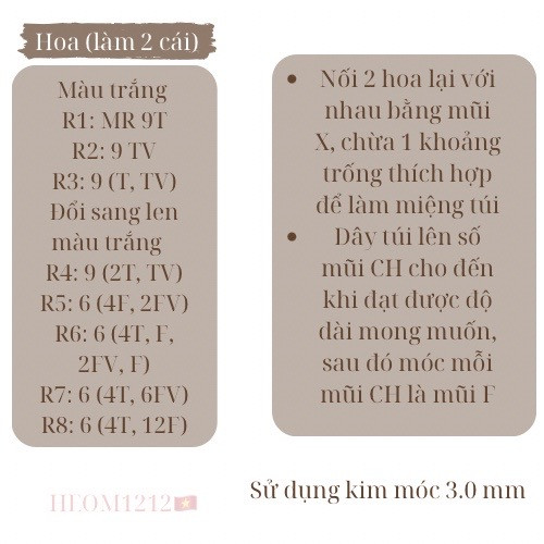 Chart móc túi xách tay hoa năm cánh