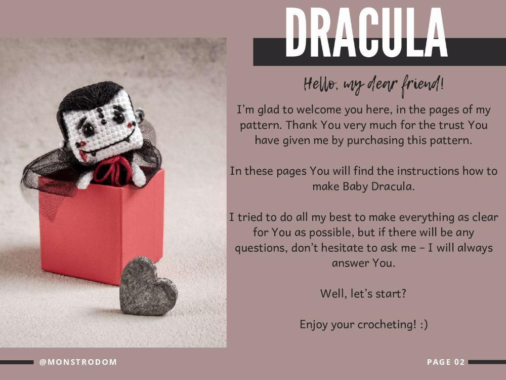 crochet pattern assembly and details baby dracula