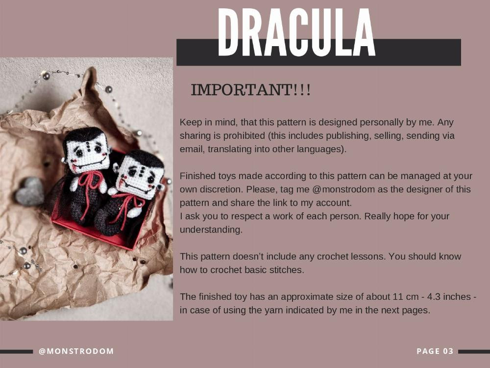 crochet pattern assembly and details baby dracula