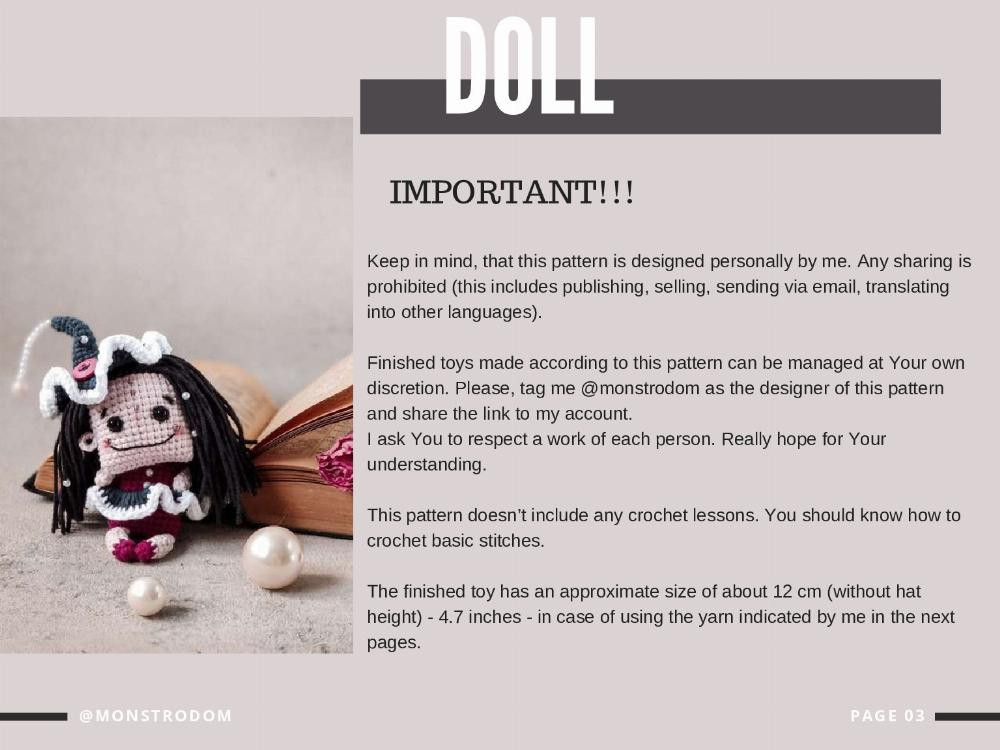 crochet pattern assembly and details little witch