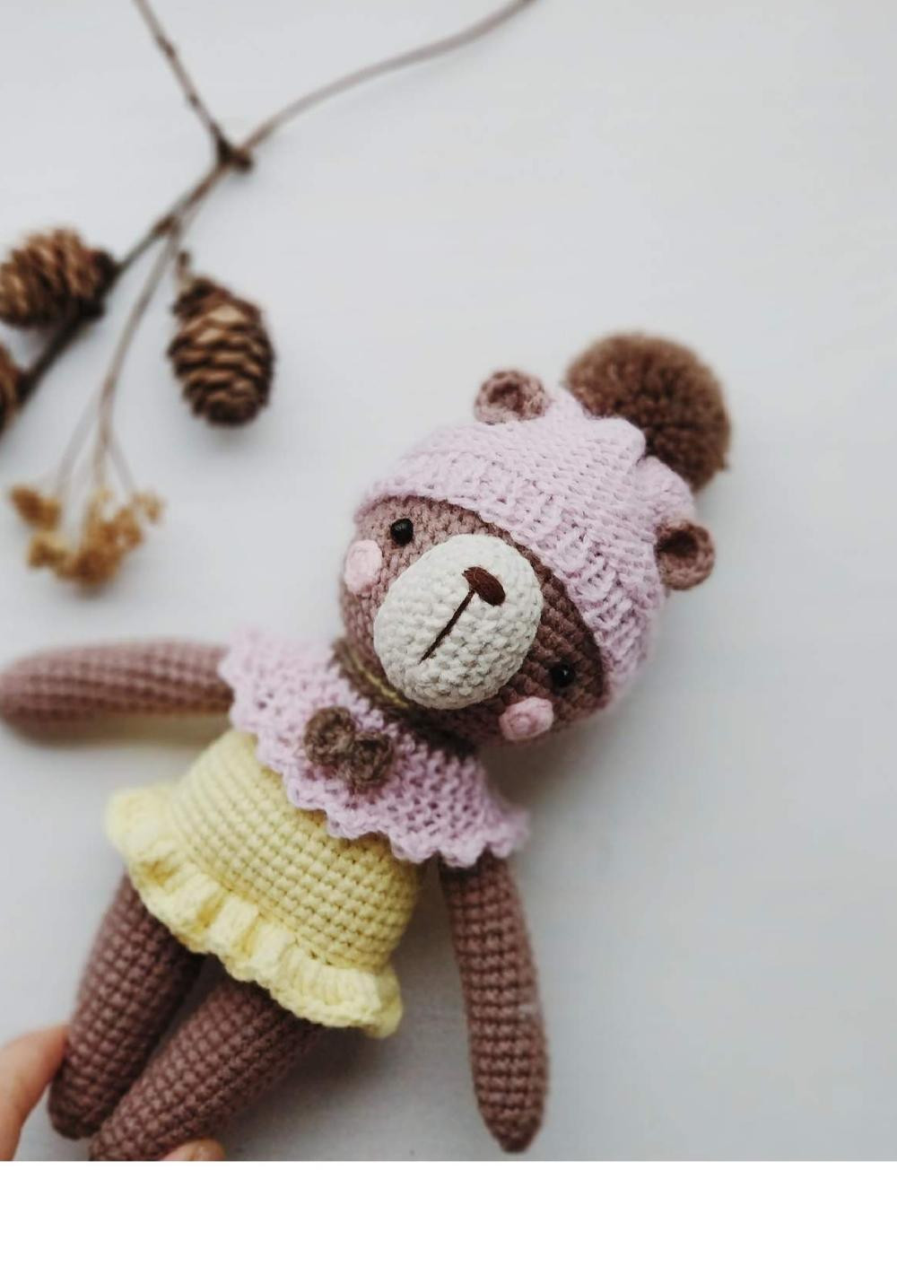 crochet pattern bear mia pink checks friend