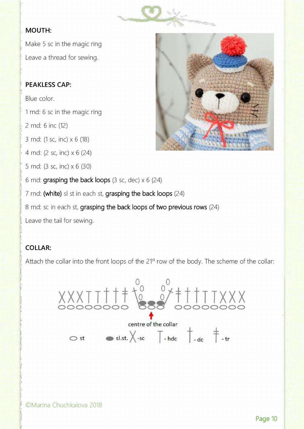 crochet pattern cat the sailor