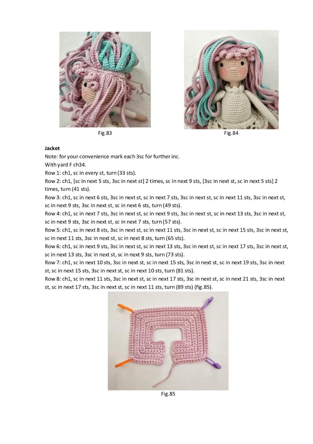 Crochet pattern for a doll wearing a unicorn hat