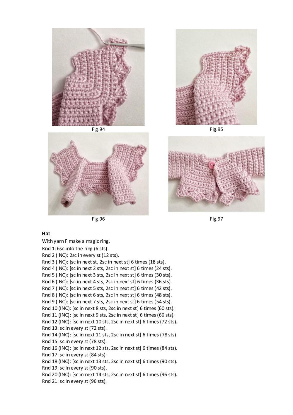 Crochet pattern for a doll wearing a unicorn hat