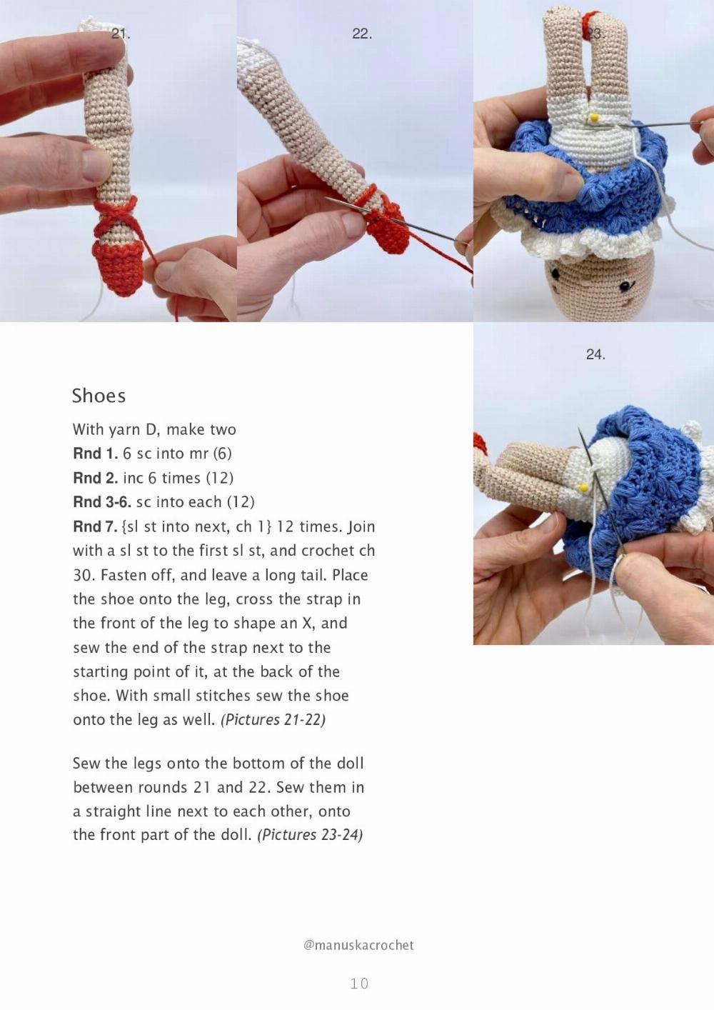 Crochet pattern for a little girl doll wearing a dress