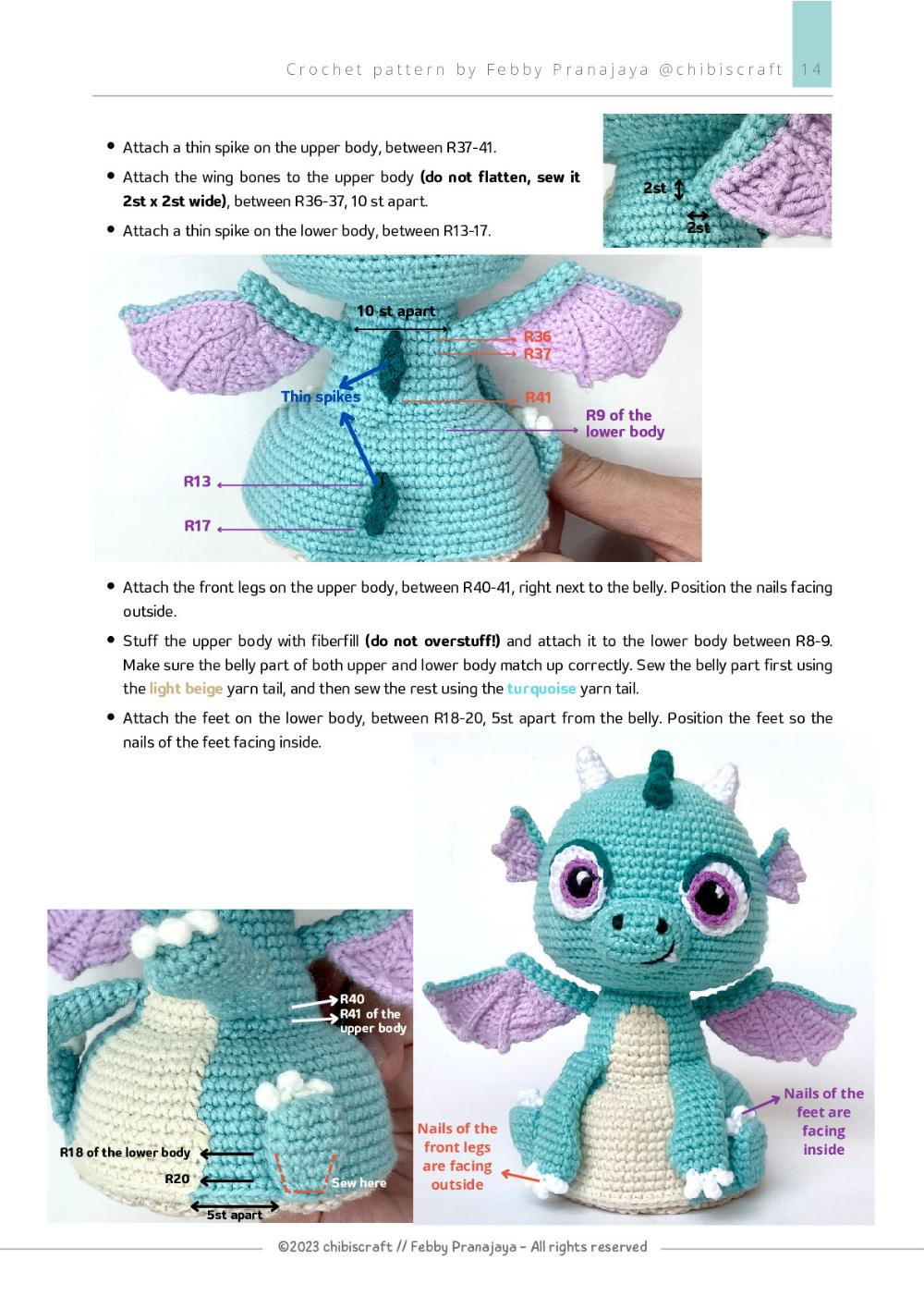 Crochet pattern | US crochet terms ENGLISH REVERSIBLE BABY DRAGON Amigurumi