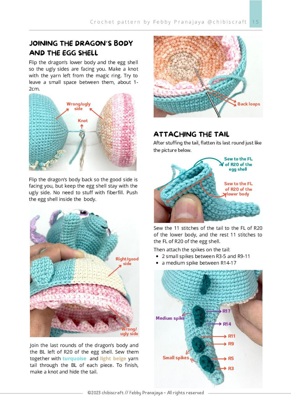 Crochet pattern | US crochet terms ENGLISH REVERSIBLE BABY DRAGON Amigurumi