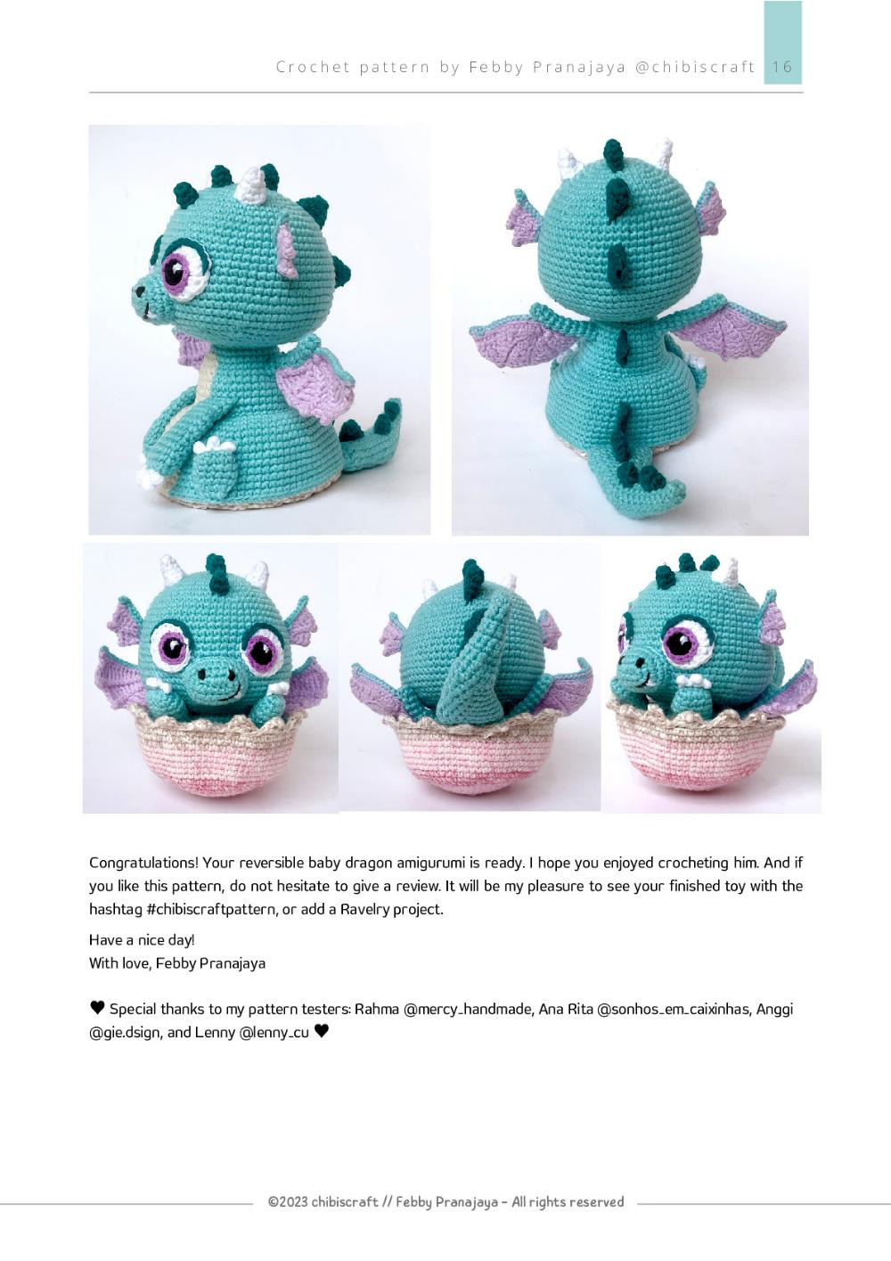 Crochet pattern | US crochet terms ENGLISH REVERSIBLE BABY DRAGON Amigurumi