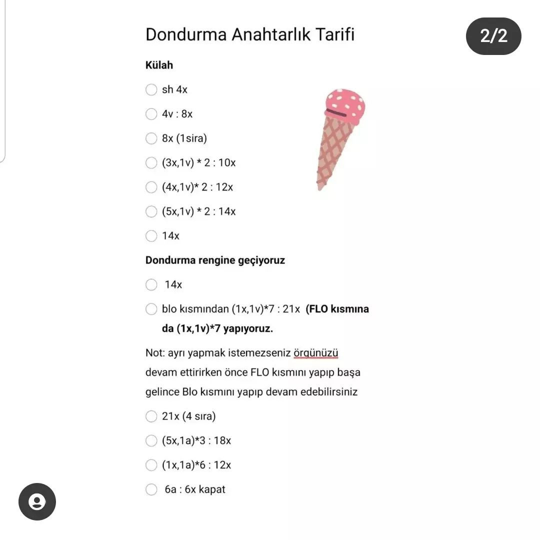 Dondurma anahtarlık tığ işi modeli.