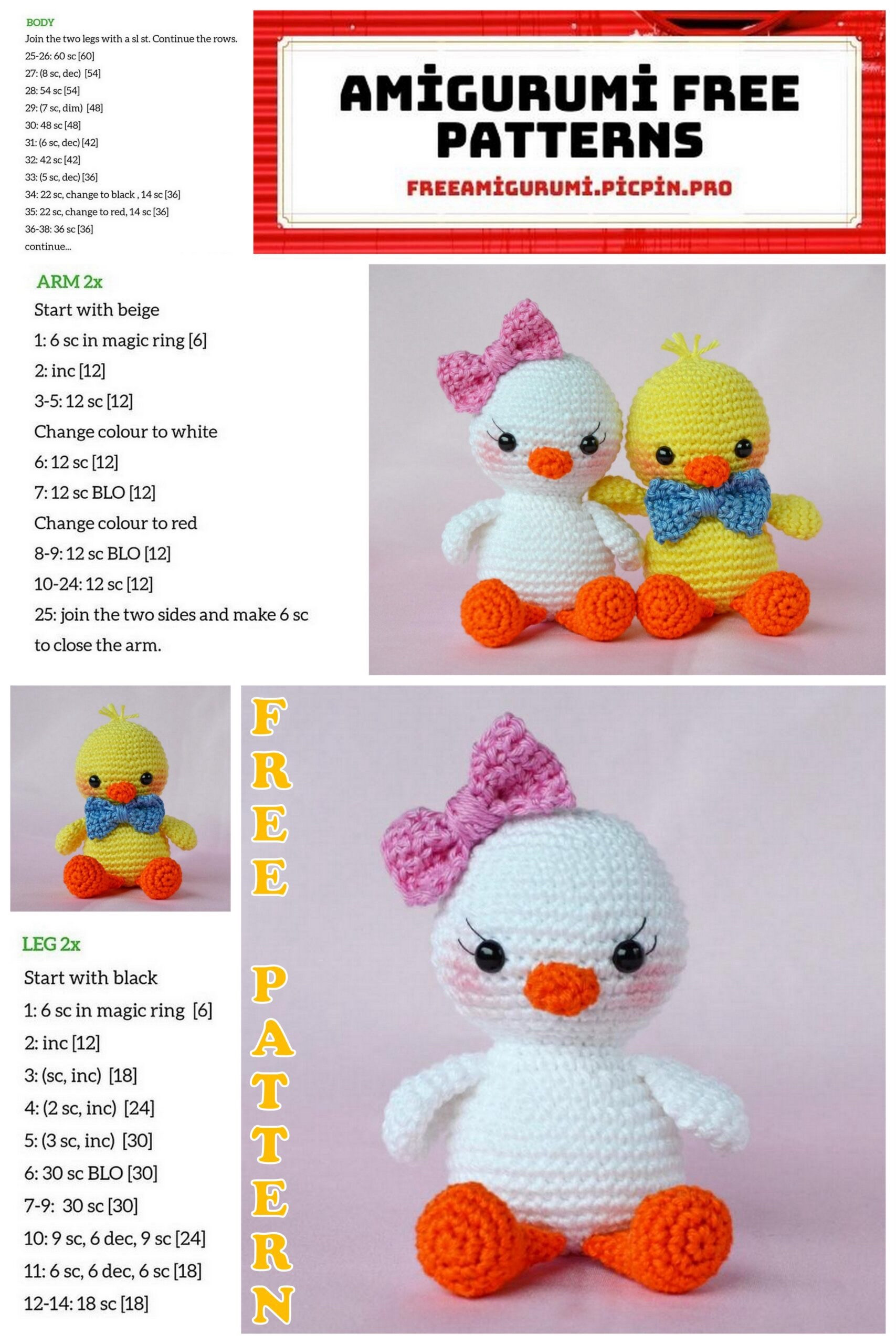 duck crochet pattern with bow tie