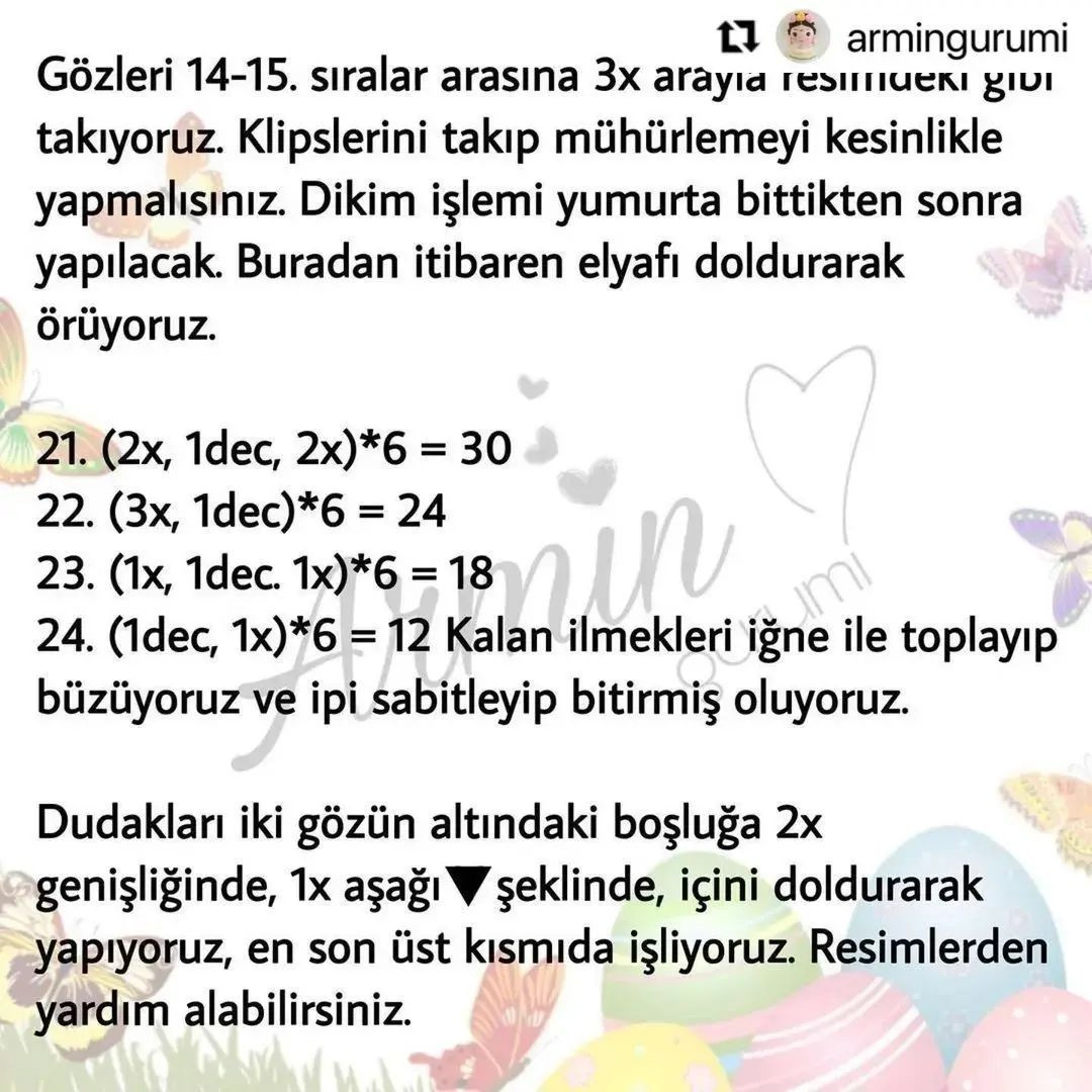 ekibi olarak renkli yumurtalarımla bende baharı selamlıyorum. 🐣 Örmesi pratik, renklerini hayal gücünüze bıraktığım sevimli yumurta tariflerimle karşınızdayım.. Sayfalarınızı da renklendirebilirsem ne mutlu bana ☺️