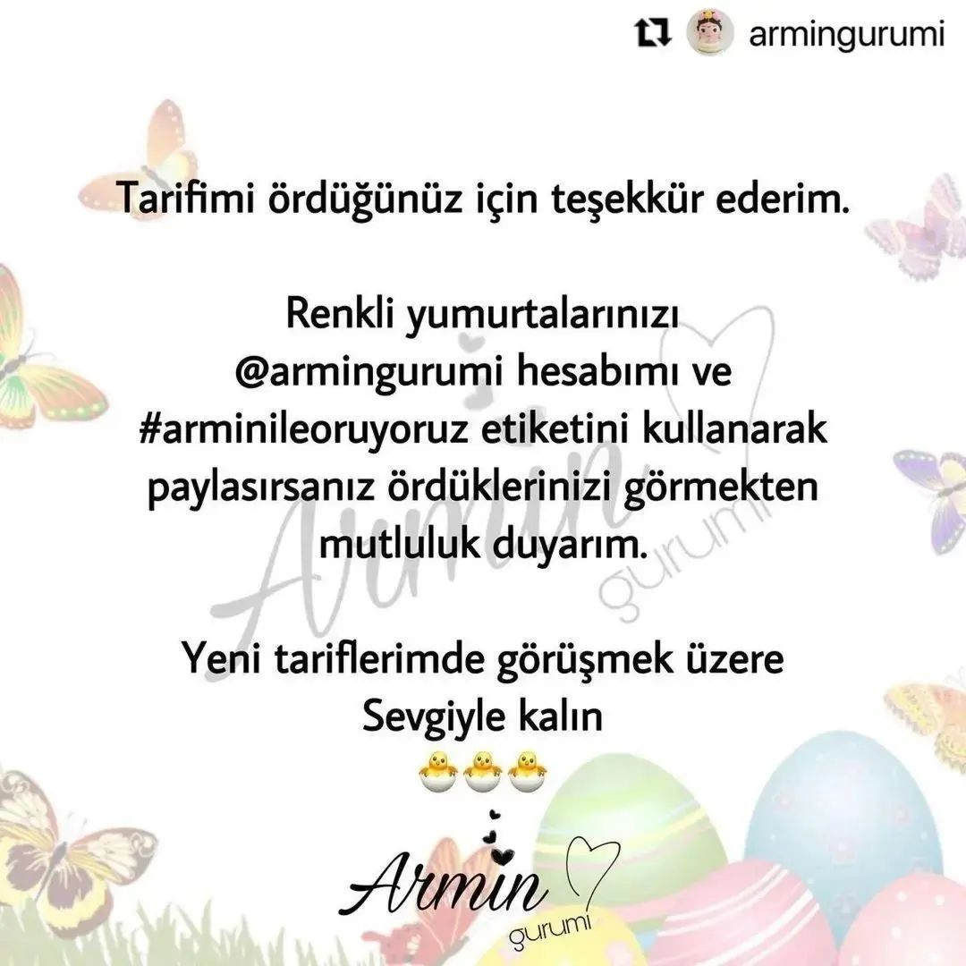 ekibi olarak renkli yumurtalarımla bende baharı selamlıyorum. 🐣 Örmesi pratik, renklerini hayal gücünüze bıraktığım sevimli yumurta tariflerimle karşınızdayım.. Sayfalarınızı da renklendirebilirsem ne mutlu bana ☺️