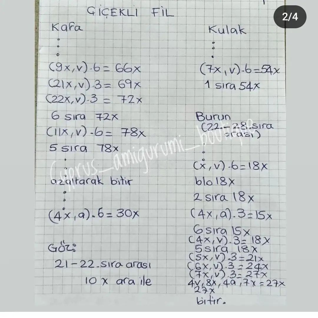 Etek ve fil çıngırak giyen filin tığ işi modeli.