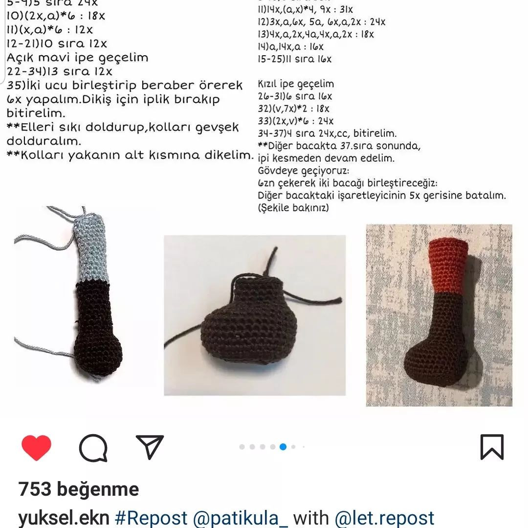 Etek ve fiyonklu kravat takan tilki tığ işi modeli.