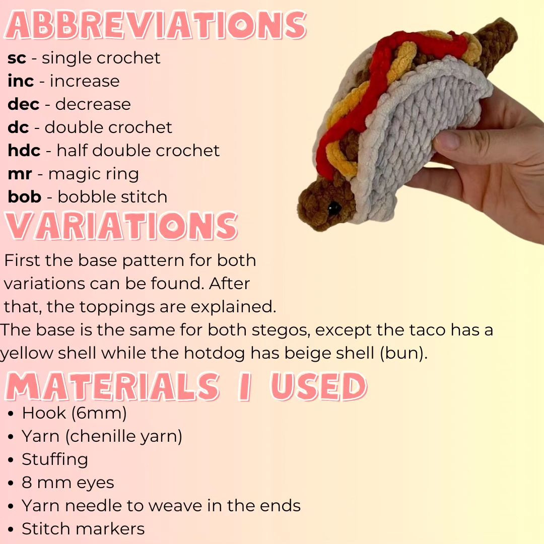 free no sew taco hotdog stego pattern set