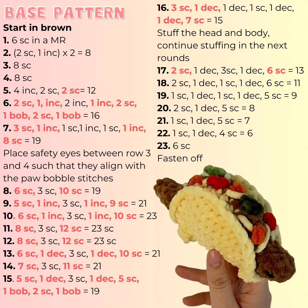 free no sew taco hotdog stego pattern set