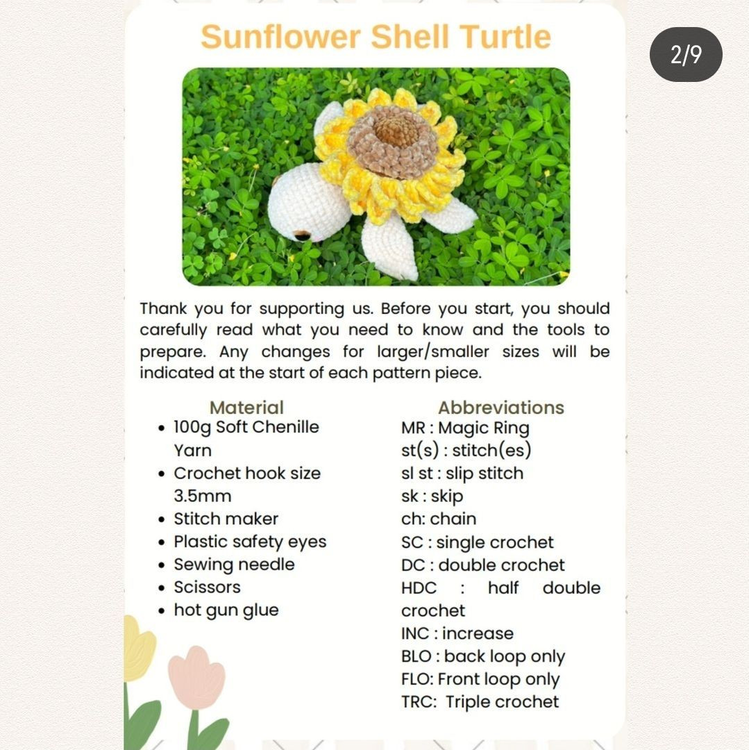 free pattern sunflower shell turtle