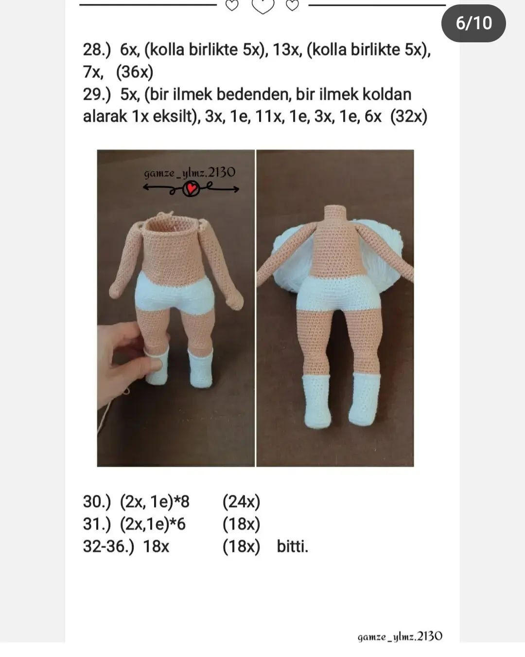 Gömlek ve pantolon giyen kahverengi saçlı bir bebek için tığ işi modeli.