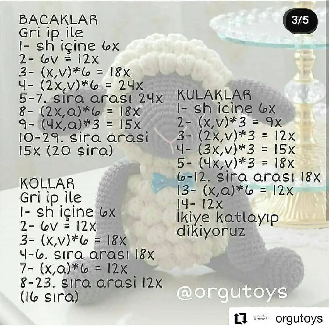 Gri koyun tığ işi modeli.