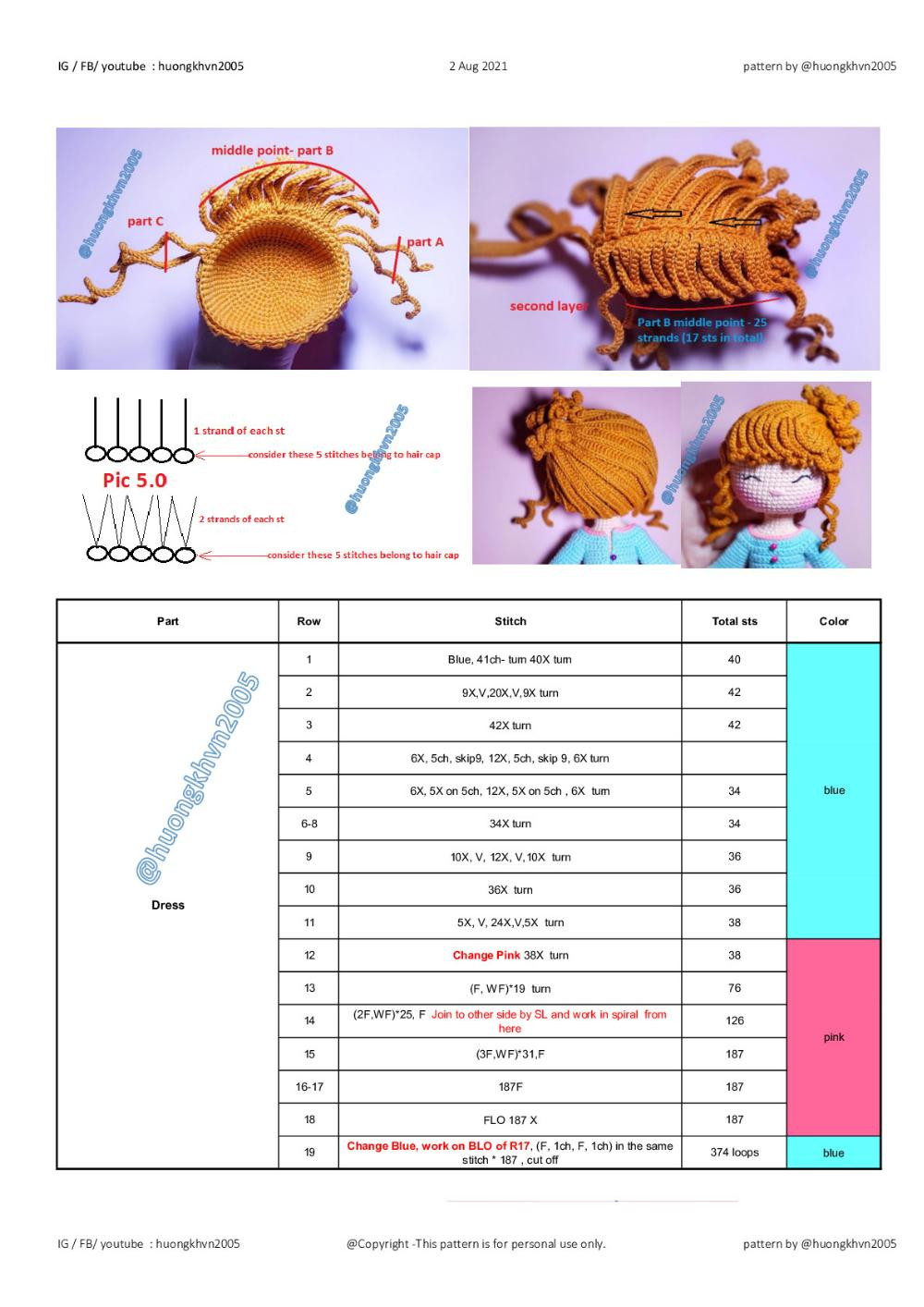 Happy girl doll, Lara pattern