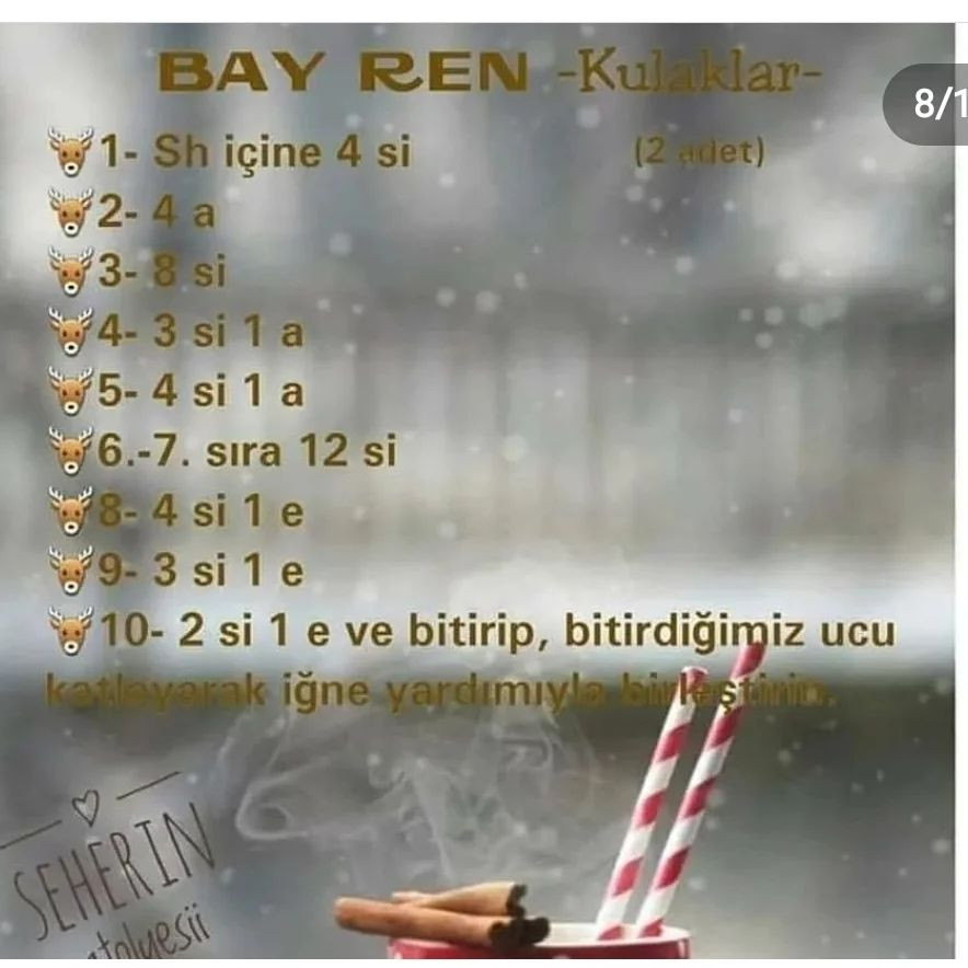 Kırmızı elbise giyen geyik ve ren geyiği tığ işi modeli.