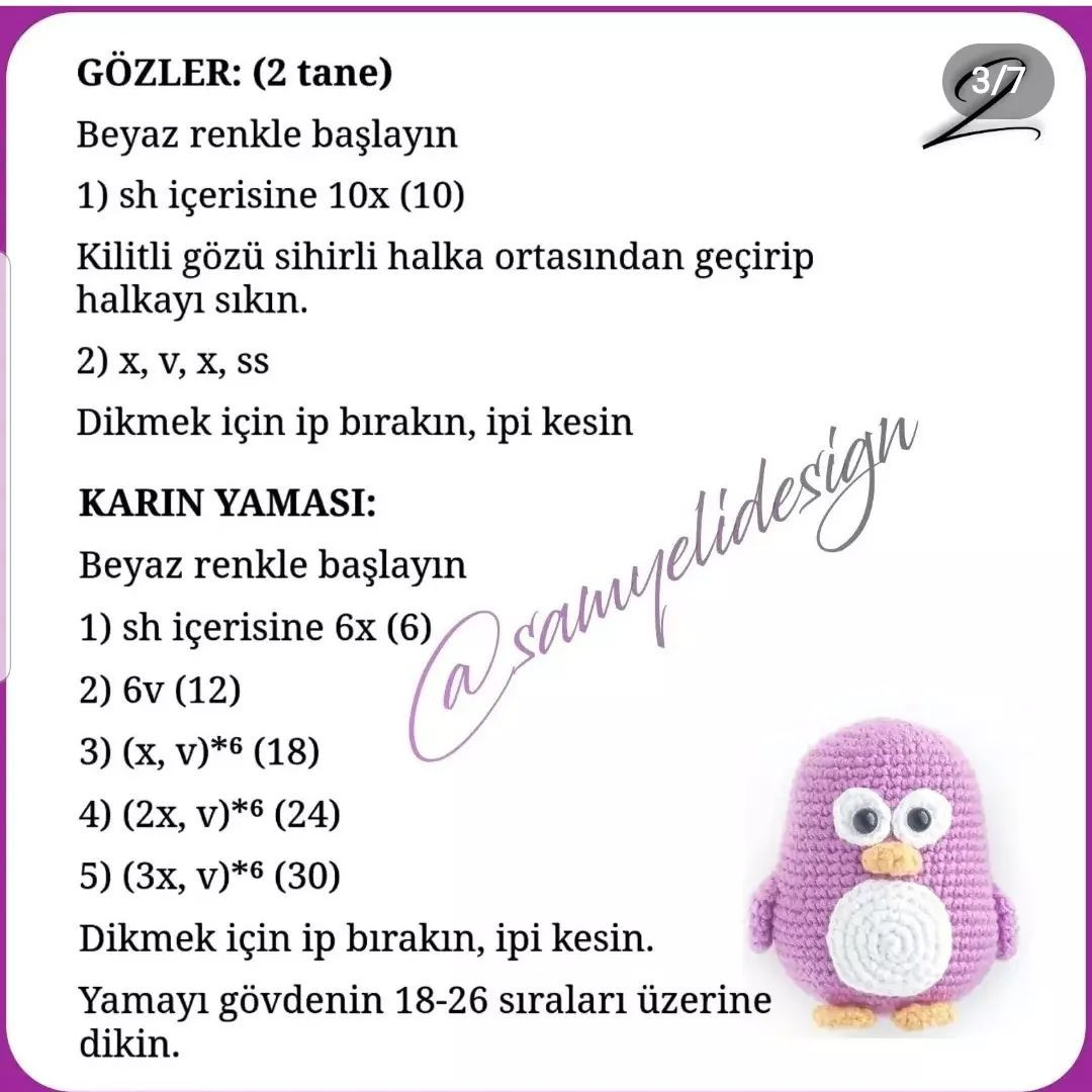 Mor penguen tığ işi modeli.