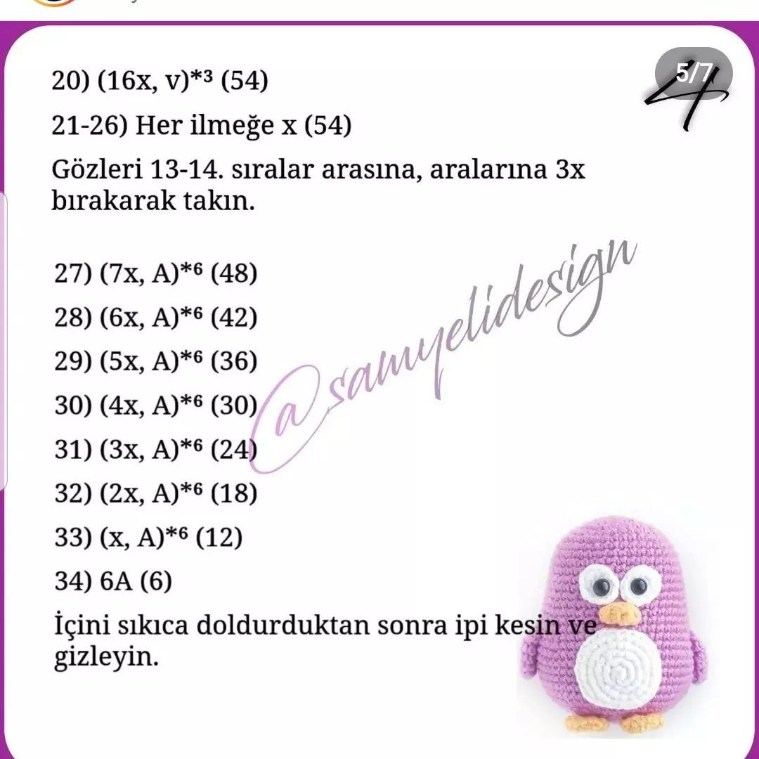 Mor penguen tığ işi modeli.