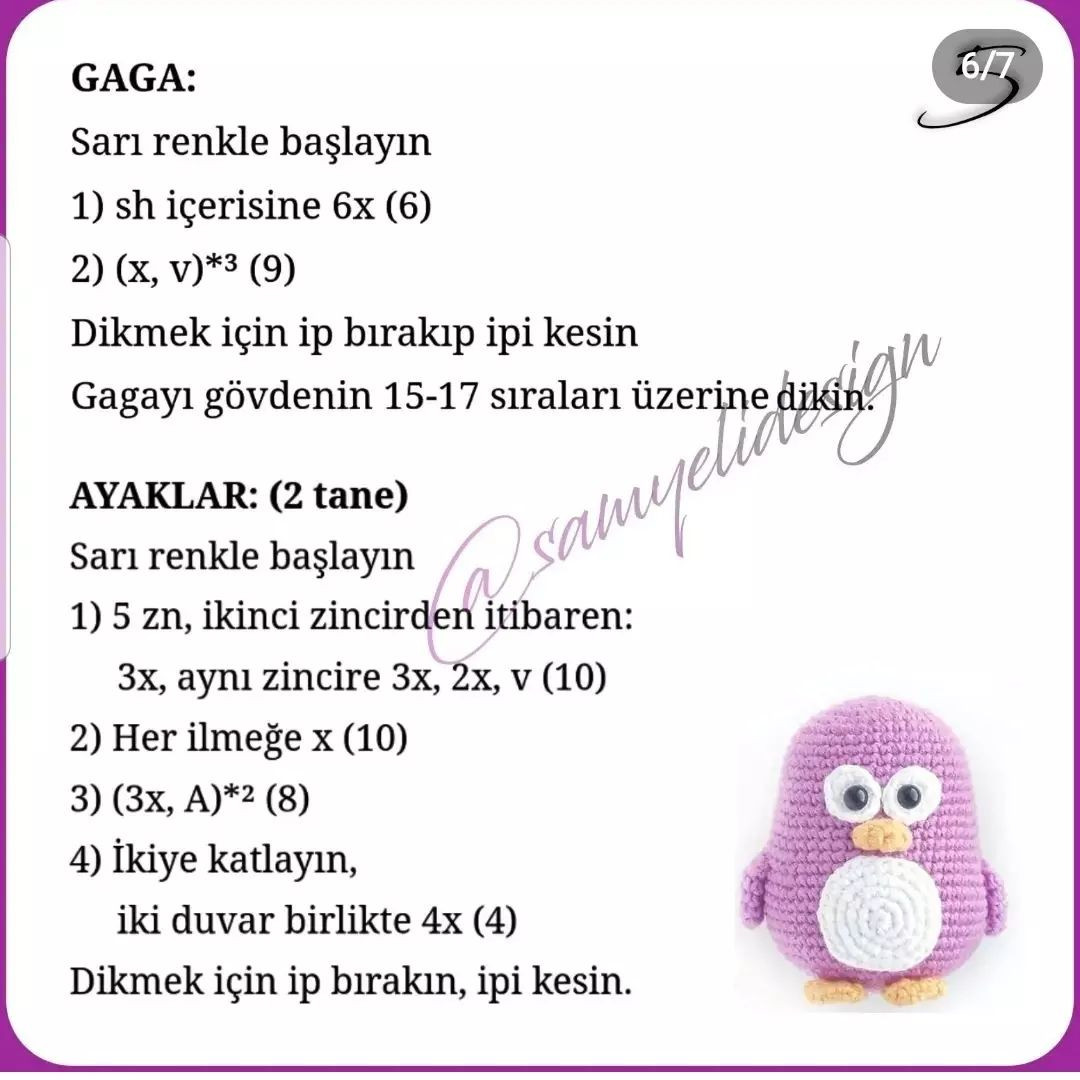 Mor penguen tığ işi modeli.